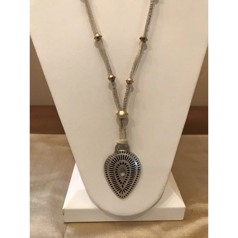 Lucky Brand Two-Tone Teardrop Pendant Leather Necklace